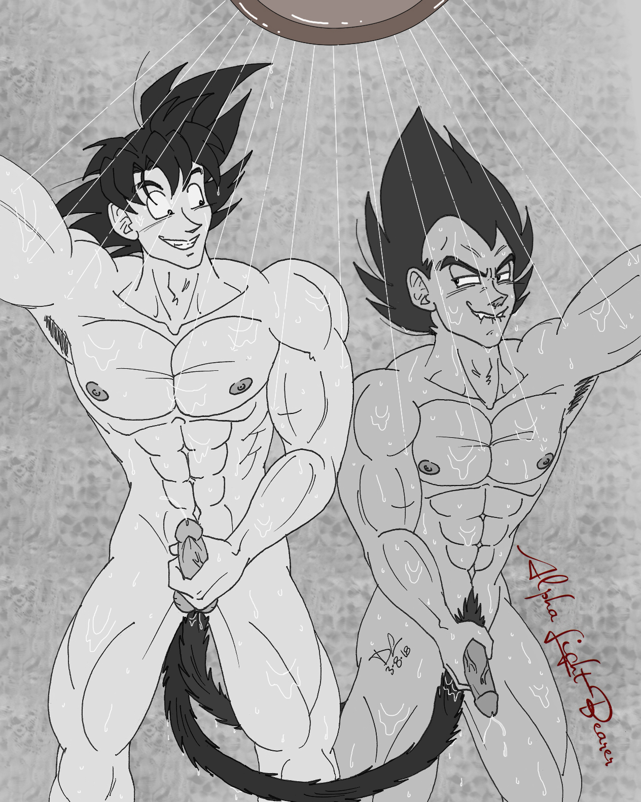 DBZ Gay/Yaoi fanart Goku and Vegeta fucking each other with tails sex mastu...