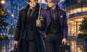 Gohan x Trunks Rainy Night at Capsule Corp — Truhan Saiyan BL Fanart