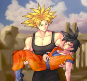 Future Trunks Carries Injured Gohan — Bojack Movie Inspired DBZ Fanart