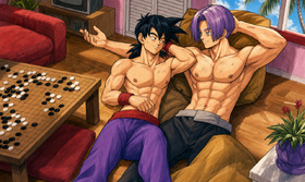 Future Trunks & Young Gohan Resting After a Go Game — DBZ Fanart Archive