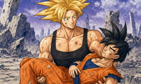 Future Trunks Carries Injured Gohan — Bojack Movie Inspired DBZ Fanart
