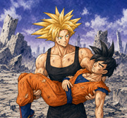 Future Trunks Carries Injured Gohan — Bojack Movie Inspired DBZ Fanart