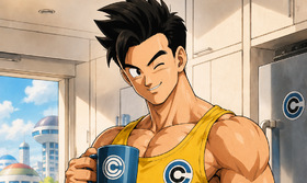Adult Gohan Morning Coffee at Capsule Corp