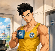 Adult Gohan Morning Coffee at Capsule Corp