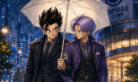 Gohan x Trunks Rainy Night at Capsule Corp — Truhan Saiyan BL Fanart