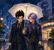 Gohan x Trunks Rainy Night at Capsule Corp — Truhan Saiyan BL Fanart
