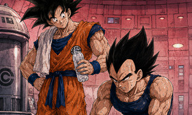 Kakavege Gravity Room Water Break — Goku x Vegeta Post-Training Fanart