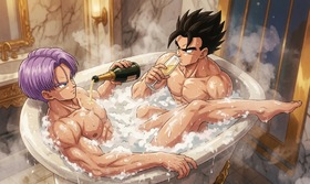 Adult Gohan x Trunks Bath Tease — Domestic Truhan Fanart