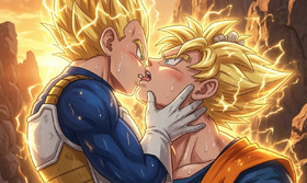 VegeKaka Super Saiyan Tail Kiss — Vegeta x Goku Primal BL Fanart