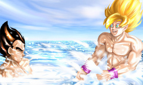 Goku and Vegeta Water Splash by Maetel — Old Web Kakavege Archive