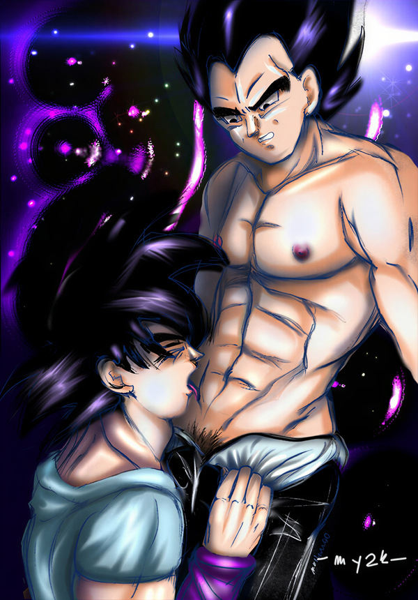 Restored Maetel fanart of adult Goku undressing Vegeta in a mature explicit Kakavege scene, preserved from the old web DBZ BL archive.