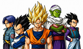 Dragon Ball Z Saiyan Lineup Artwork — Goku, Vegeta, Trunks, Piccolo and Gohan Visual Reference
