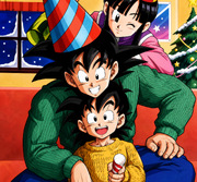 Dragon Ball Family Holiday Artwork — Goku, Gohan and Chi-Chi Winter Celebration Reference
