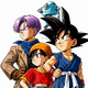 Dragon Ball GT Adventure Trio Artwork — Goku, Pan and Trunks with Giru