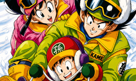 Goku, Chi-Chi & Gohan Winter Sled Scene — Saiyan Saga DBZ Artwork