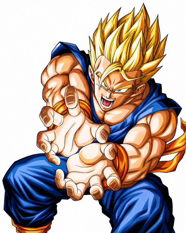 Dragon Ball Z artwork of SSJ Gohan launching an energy attack with open hands, golden Super Saiyan hair and a dynamic battle pose on a white background.