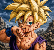 SSJ Gohan Battle-Damaged Artwork — Dragon Ball Z Cell Saga Visual Reference